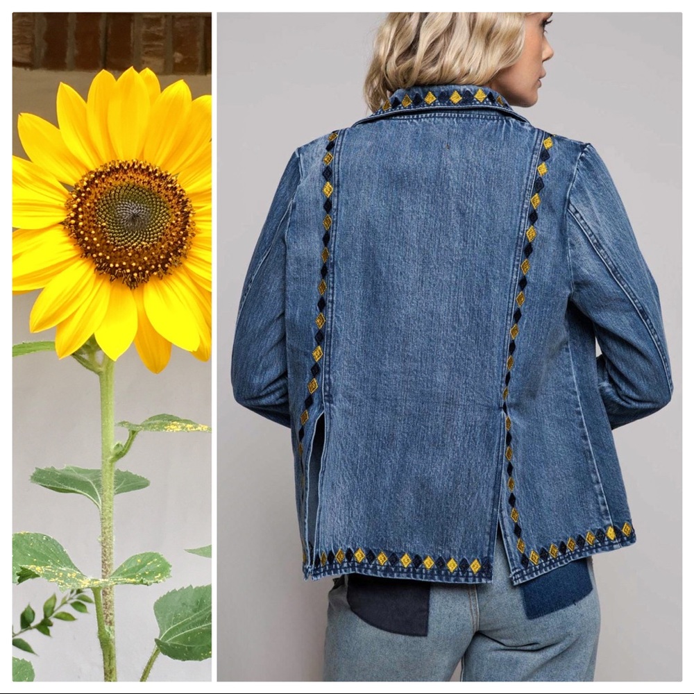 POL 70's Vintage Tribal Embroidered Denim Jacket - Picture 4 of 11